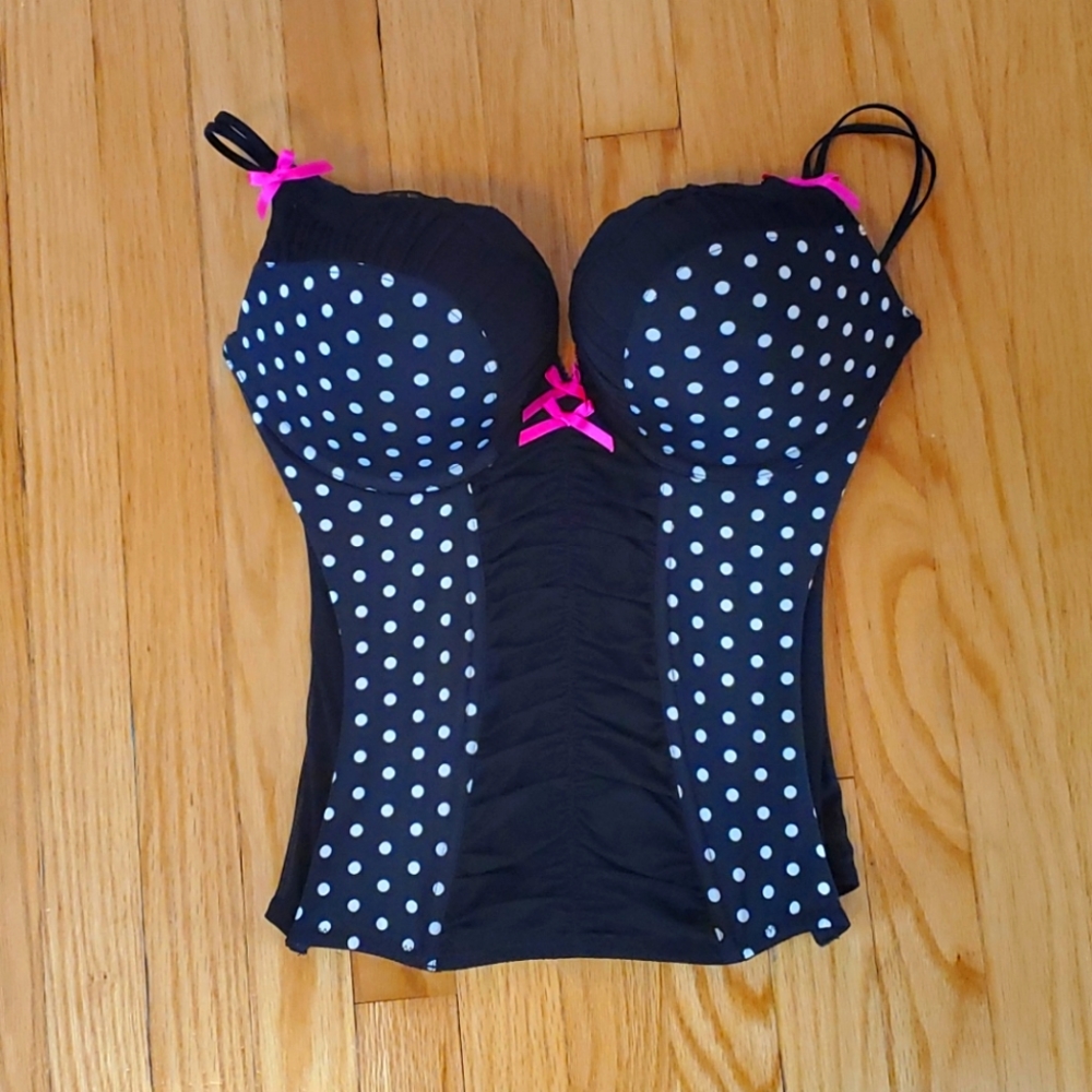 Black polka dot bustier - size large
